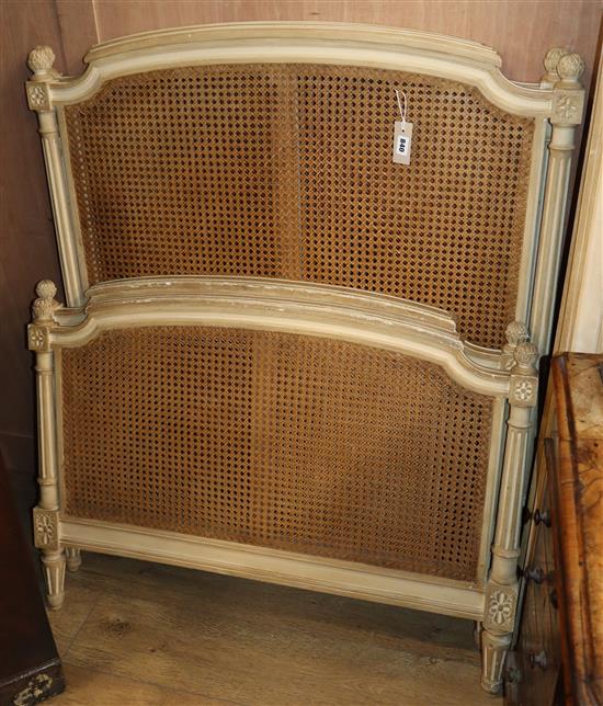 A pair of French painted single cane bedframes W.100cm